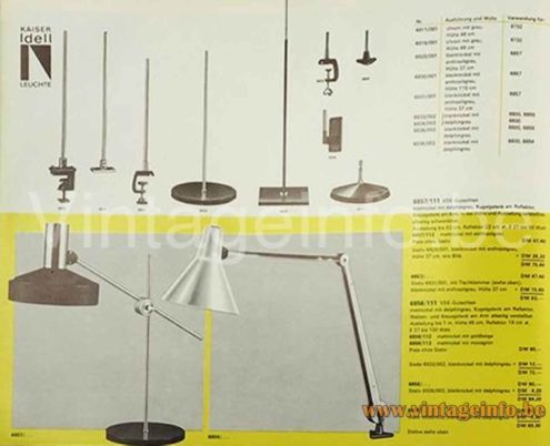 Kaiser Leuchten Desk Lamp 6857 + Parts - 1965 Catalogue Picture