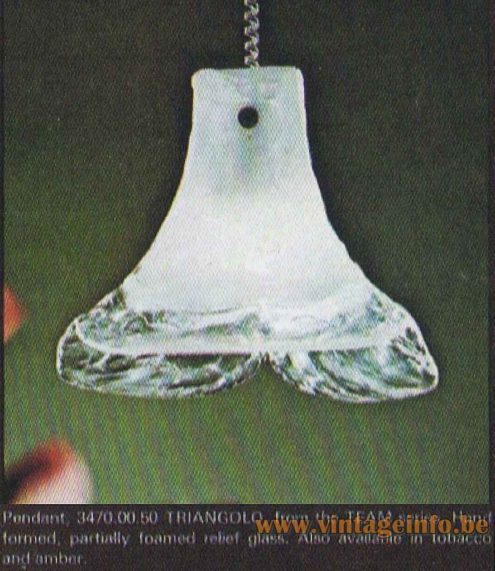 Kalmar Smoked Glass Pendant Lamp - Triangolo - 1970s Catalogue Picture - Team Series - Design Carlo Nason