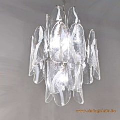 La Murrina amber glass chandelier white & clear Murano glass plates chrome wire frame 1960s 1970s