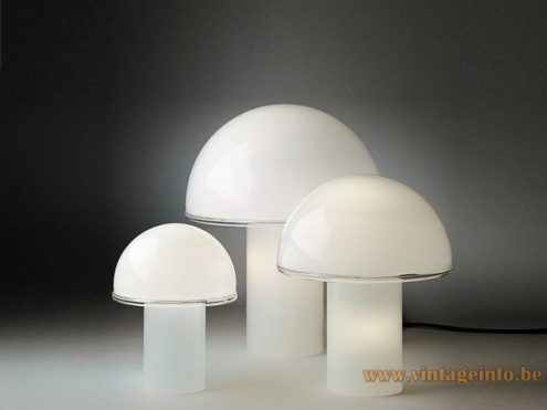 Luciano Vistosi Onfale table lamp 2007 catalogue picture big medium & small versions opal Murano glass mushroom lampshade