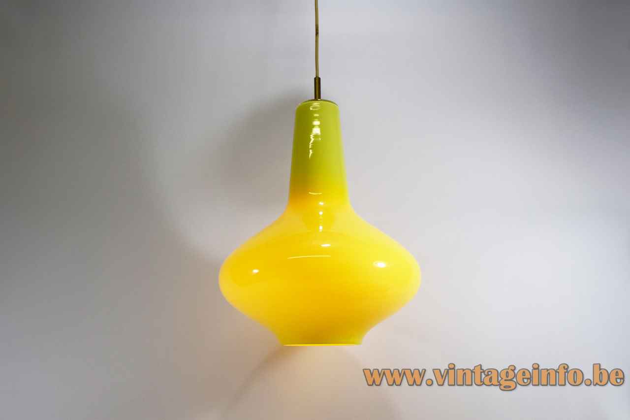 Massimo Vignelli Venini Murano pendant lamp yellow hand blown round convex glass lampshade 1950s 1960s Italy