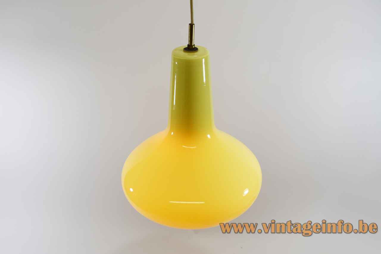 Massimo Vignelli Venini Murano pendant lamp yellow hand blown round convex glass lampshade 1950s 1960s Italy