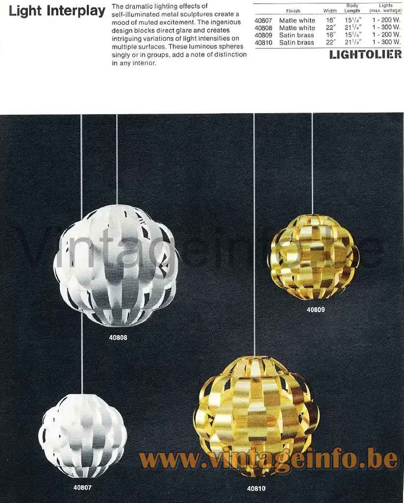 Max Sauze Pumpkin Pendant Lamp - 1969 Lightolier Catalogue Picture