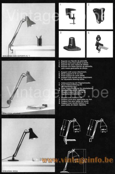 Metalarte architect clamp lamp Miniarma 1973 catalogue picture 1970s design 