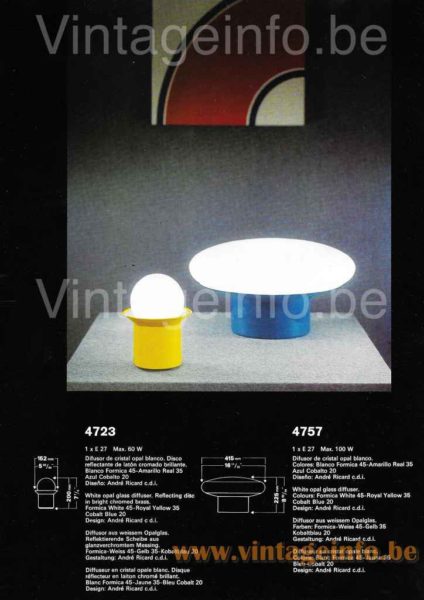 Metalarte globe table lamp model 4723 design: André Ricard 1973 Catalogue Picture