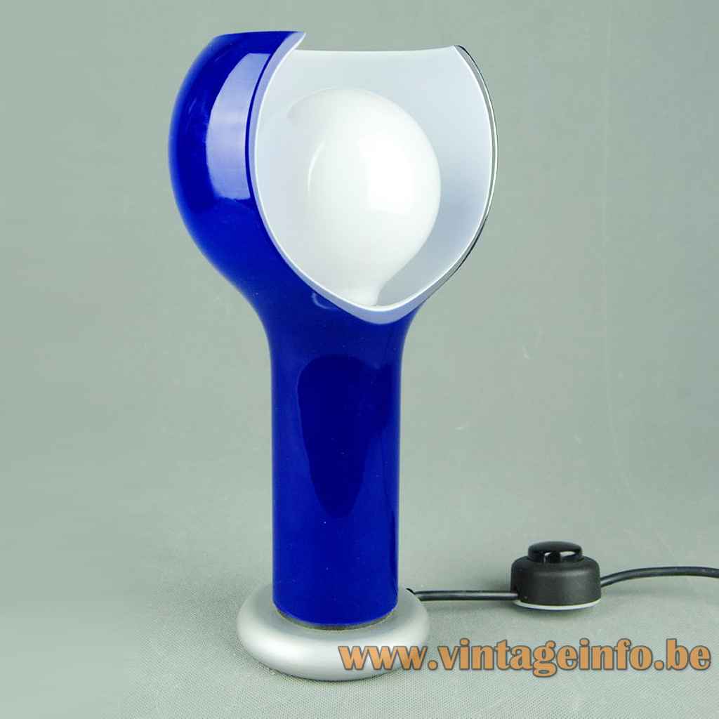 Oluce Flash table lamp round base blue glass tube & globe lampshade 1968 design: Joe Colombo 1990s