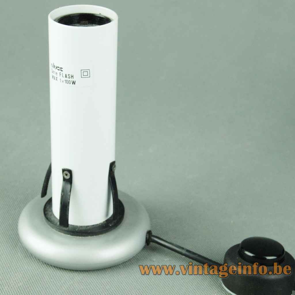 Oluce Flash table lamp round grey base E27 socket 100 watt label design: Joe Colombo 1990s