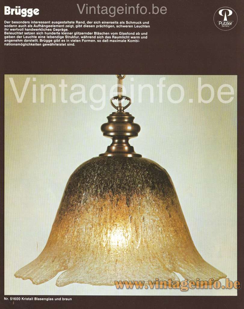 Peill + Putzler Brügge pendant lamp 1979 catalogue picture model: 51600 1980s