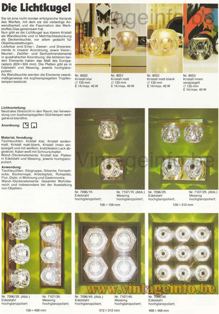 Peill + Putzler Frosted Ice Cube Table Lamp 1976-1977 catalogue picture models: 8050 8051 8052 8053 wall: 7096 + 7107 - Lichtkugel