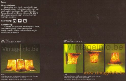 Peill + Putzler Fuga chandelier 1978-1979 catalogue picture model 1429 & wall lamp 7127