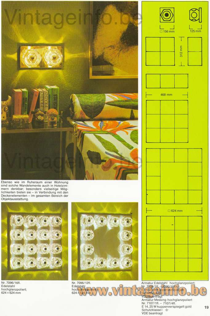 Peill + Putzler Ice Cube Table Lamp 1976-1977 catalogue picture wall lamps 7096 7107 2, 3, 4, 9, 12 & 16 lamps