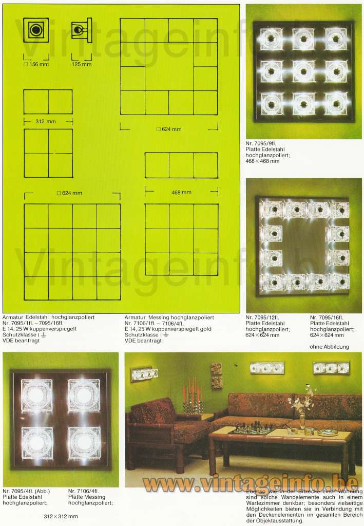 Peill + Putzler Ice Cube Table Lamp 1976-1977 catalogue picture wall lamps 7095 + 7107 2, 3, 4, 12 & 16 lamps