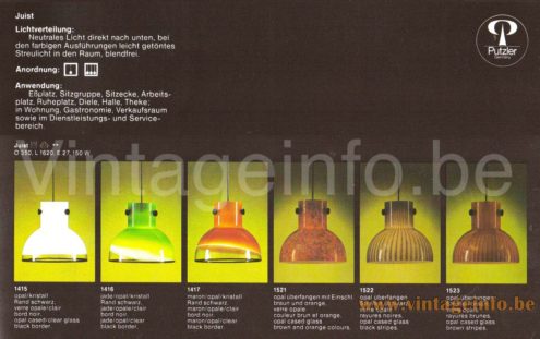 Peill + Putzler Juist pendant lamp 1978-1979 catalogue picture models: 1415 1416 1417 1521 1522 1523