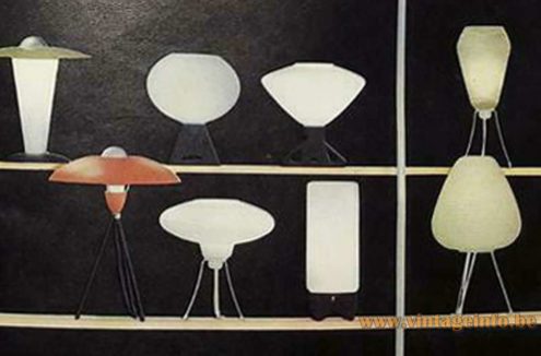 Philips Bijou table lamp NX 100 version tripod base shelf other lamps 1963 catalogue picture