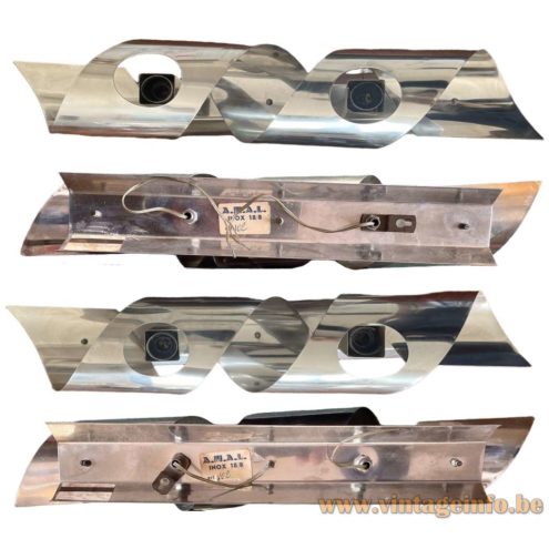 Polam stainless steel wall lamp A.M.A.L. Italy "Wokkel" style inox wall lamp 2 E14 sockets Labeled