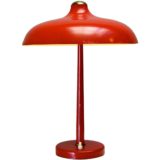 Red mushroom desk lamp round metal base conical rod aluminium lampshade 1950s 1960s Massive Belgium