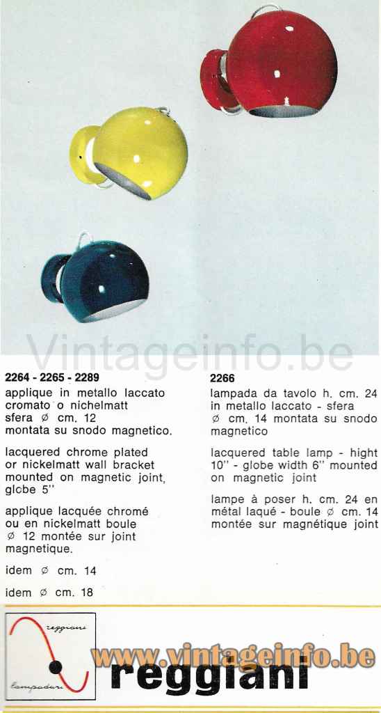 Reggiani Magnetic Globe Lamp - 1970s Catalogue Picture