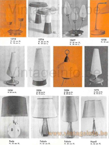 Ribbed glass table lamp 1960s catalogue picture Massive Belgium 1950s