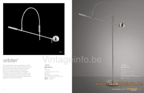 Sonneman Orbiter floor lamp 2014 catalogue picture 1967 design: Robert Sonneman + wall lamp