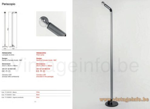 Stilnovo Periscopio floor lamp 2018 catalogue picture reissue design: Danilo & Corrado Aroldi grey metallic version