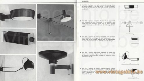 Teka 7015 wall lamp 1960s Hiemstra Evolux wall lamps catalogue picture models: WL 8011, WL 8580, WL 8283, WL 8024, WL 8119 Netherlands