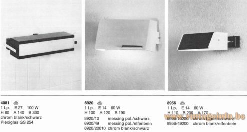 Teka 7015 wall lamp 1964 Cosack wall lamps catalogue picture models: 4081, 8920, 8956 E27 & E14 light bulbs 60 watt 100 watt