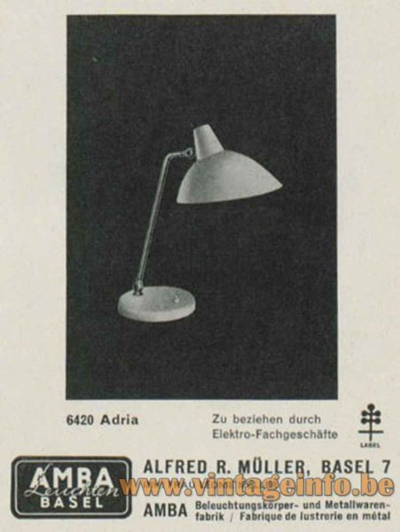 Yellow Stilnovo Desk Lamp - Alfred Müller, AMBA Catalogue Picture - Bag Turgi, Belmag