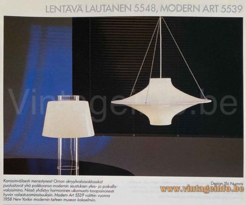 Yki Nummi Lokki Pendant Lamp - 1990 Orno Thorn Catalogue