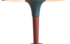 1950s Ruton table lamp round base conical wood rod mushroom lampshade 1960s Thabur Netherlands E27 socket