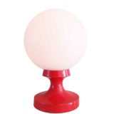 1960s Teka table lamp round red aluminium base opal glass globe lampshade 1970s Theodor Krägeloh Germany