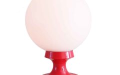 1960s Teka table lamp round red aluminium base opal glass globe lampshade 1970s Theodor Krägeloh Germany