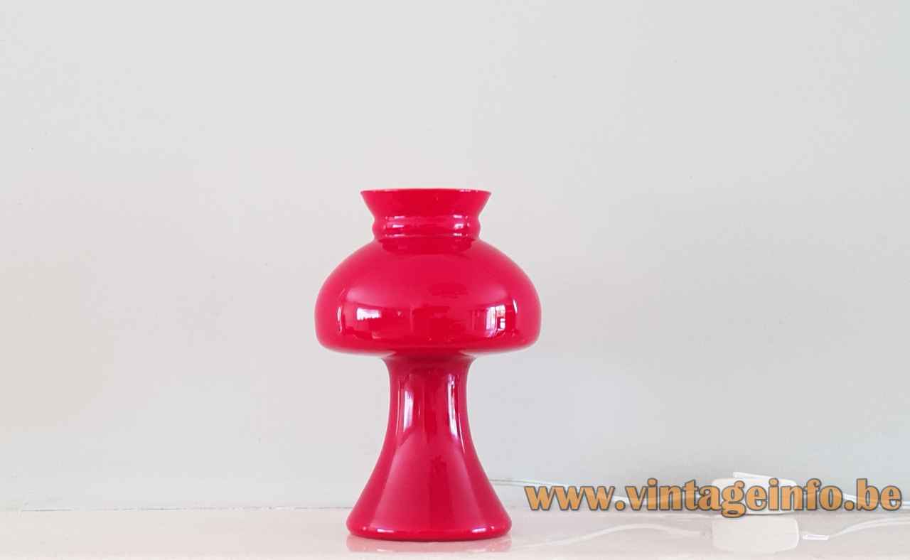 1960s red glass table lamp round flat base vase style lampshade Verreries Vianne France E14 socket