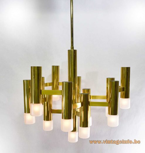  Boulanger Brass Tubular Chandelier Model 221/13L, 1970s, 1980s, Belgium