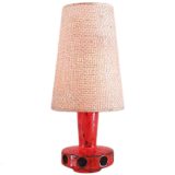 German red ceramics table lamp round base holes conical fabric lampshade 1960s 1970s Germany Gerhards style