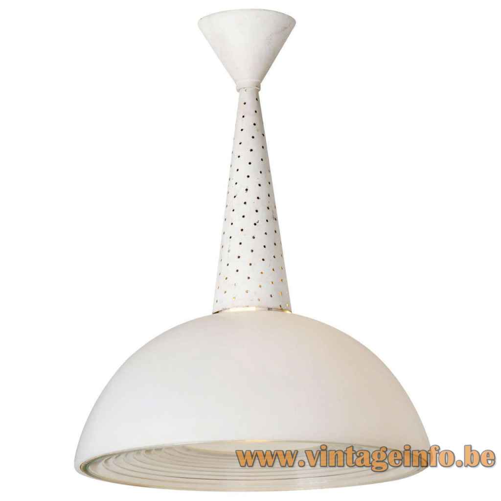  Holophane glass pendant lamp half round mushroom lampshade perforated cone 1950s 1960s France Mathieu Mategot style