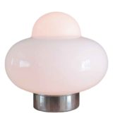 Massive Electra style table lamp round chrome base white opal glass lampshade 1970s 1980s Belgium