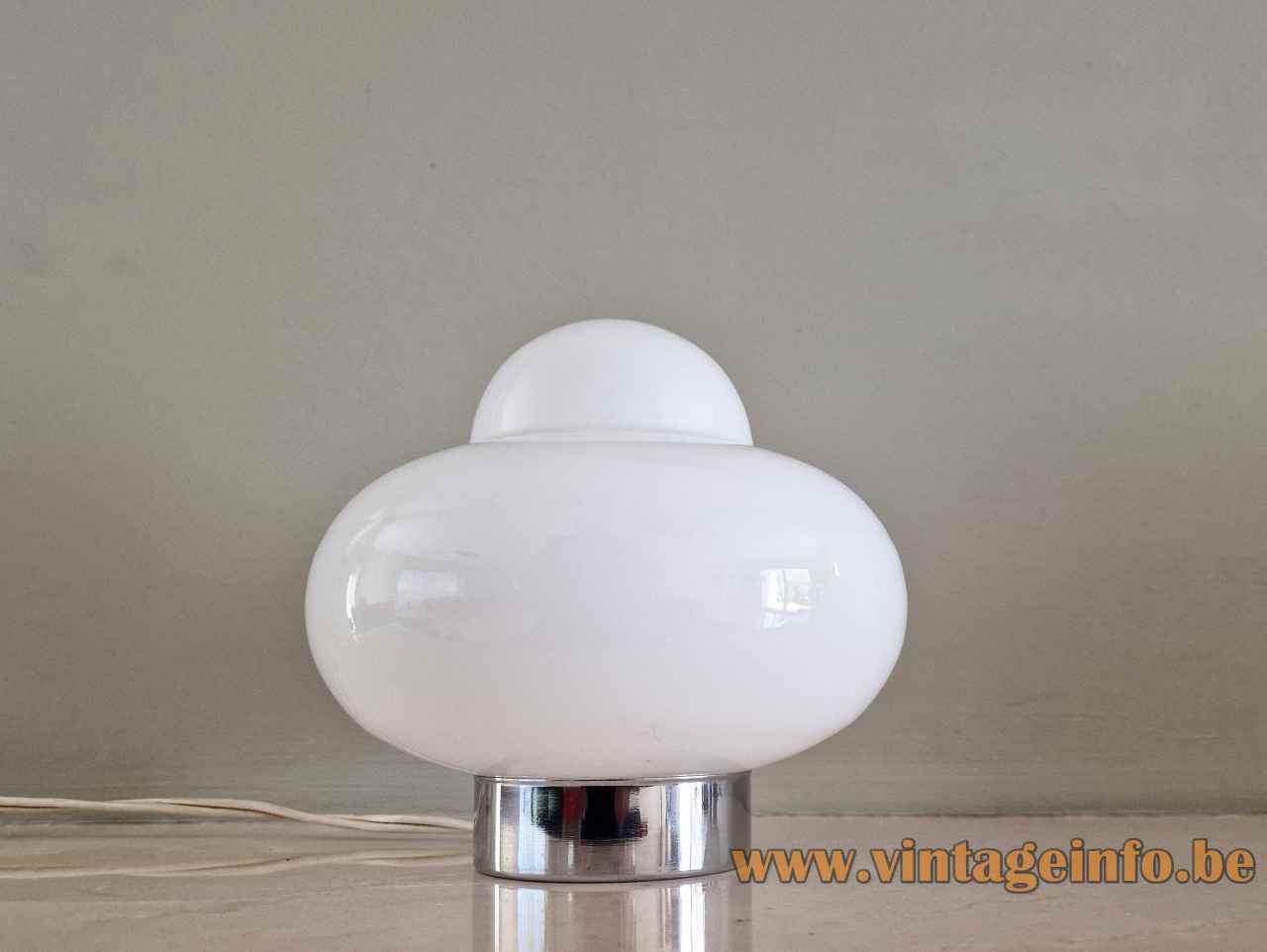 Massive Electra style table lamp round chrome base white opal glass lampshade 1970s 1980s Belgium 