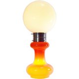 Orange & white cone table lamp round glass base chrome rings opal globe lampshade 1970s 1980s Massive Belgium