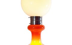 Orange & white cone table lamp round glass base chrome rings opal globe lampshade 1970s 1980s Massive Belgium