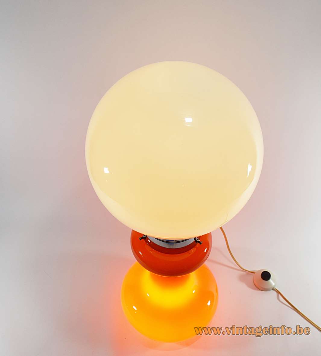 Orange & white cone table lamp round glass base chrome rings opal globe lampshade 1970s 1980s Massive Belgium 