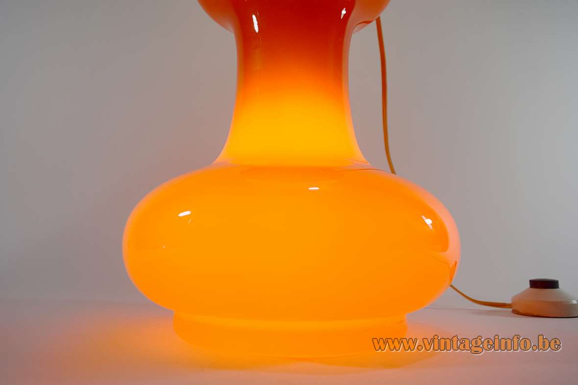 Orange & white cone table lamp round glass base chrome rings opal globe lampshade 1970s 1980s Massive Belgium 