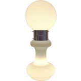White cone table lamp opal glass base chrome rings globe lampshade 1970s Mazzega Carlo Nason Massive Belgium