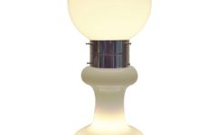 White cone table lamp opal glass base chrome rings globe lampshade 1970s Mazzega Carlo Nason Massive Belgium