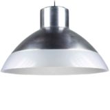 1970s Metalarte pendant lamp round big industrial metal & white acrylic lampshade Spain