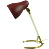 Falkenbergs Belysning desk lamp 501 brass horseshoe ring base adjustable maroon lampshade 1960s 1970s Sweden