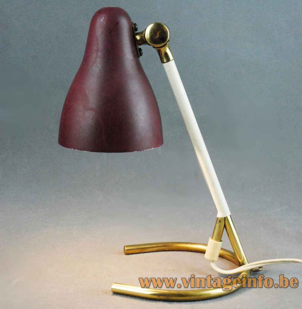 Falkenbergs Belysning desk lamp 501 brass horseshoe ring base adjustable maroon lampshade 1960s 1970s Sweden