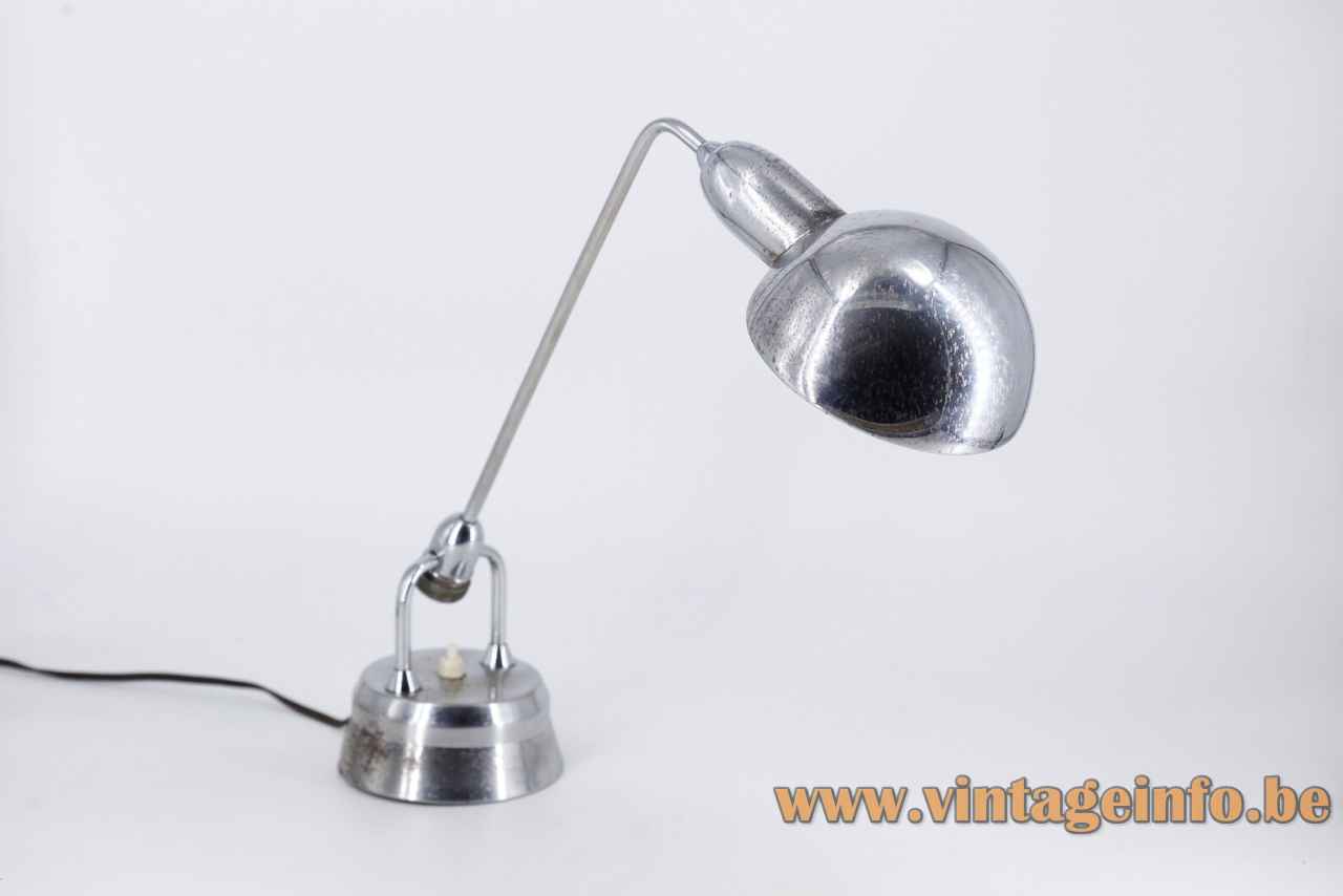 JUMO Model 600 desk lamp round chrome base adjustable rod & lampshade 1940 design: André Mounique France 