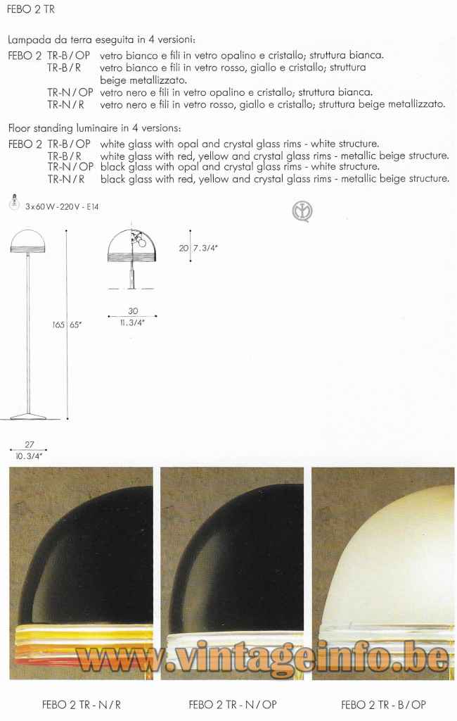 Leucos Febo Floor Lamp - 1985 Catalogue Picture 1984 redesign Febo 2 TR-B/R scheme specifics