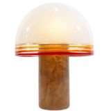 Leucos Febo table lamp Verona marble base red-orange-yellow-white mushroom lampshade 1975 design: Pamio & Toso Murano Italy