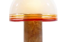 Leucos Febo table lamp Verona marble base red-orange-yellow-white mushroom lampshade 1975 design: Pamio & Toso Murano Italy